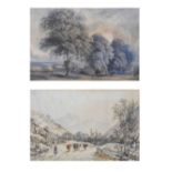 Henry Earp (1831-1914) - Watercolour - Cattle on country road & William Woods of Bristol (attr.) -