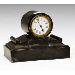 French black slate drumhead mantel clock