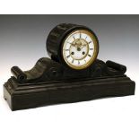 Large French black slate drumhead mantel clock