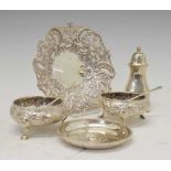 Assorted silver to include salts, dish, spoons, etc