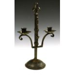 Wrought iron adjustable two-branch candlestick