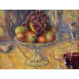 Harold Webber - Oil on canvas - Still life with fruit dish and decanter