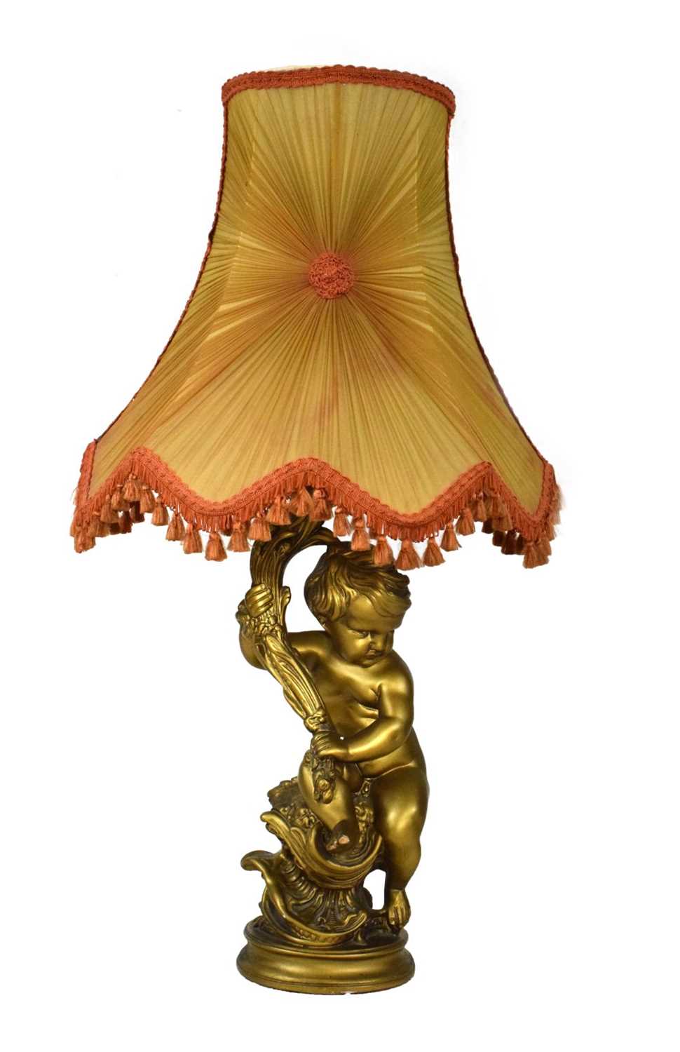 Plaster gilt figural lamp base with shade