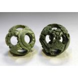 Pair carved soapstone balls