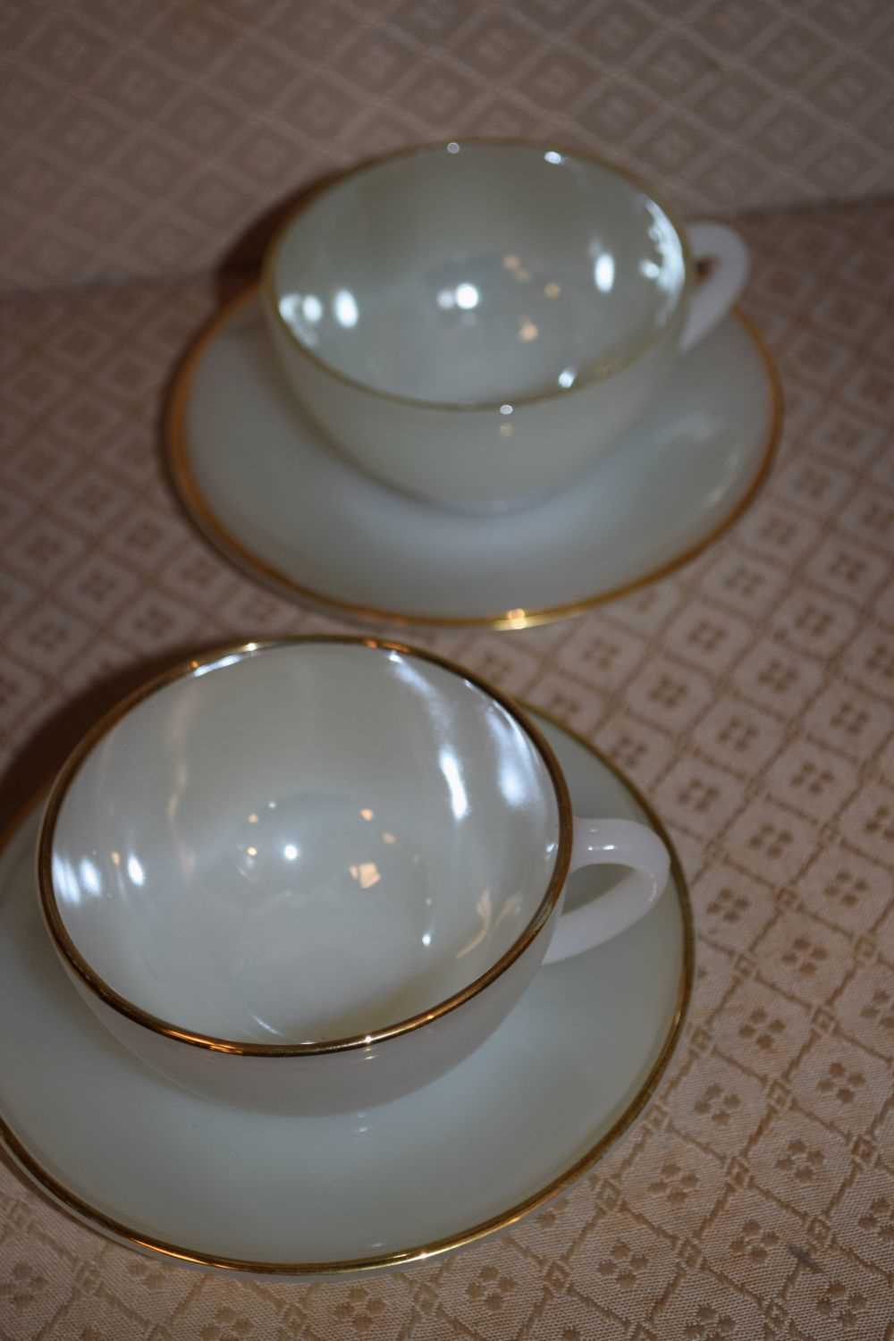 French 1950s opaline glass cups and saucers - Image 5 of 5