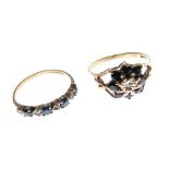 Two 9ct gold and sapphire-set dress rings