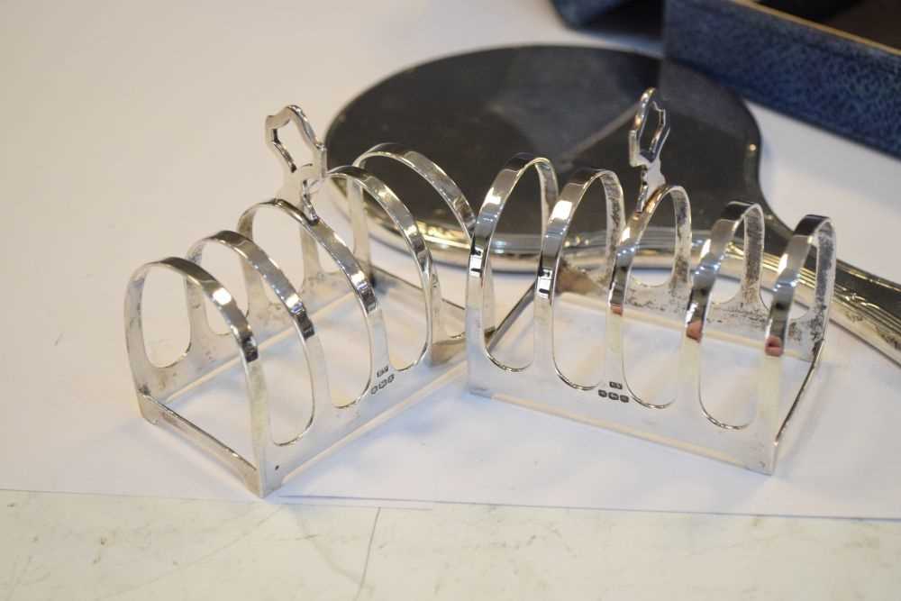 Cased pair of George VI silver toast racks together with a George V silver-backed mirror - Image 3 of 5
