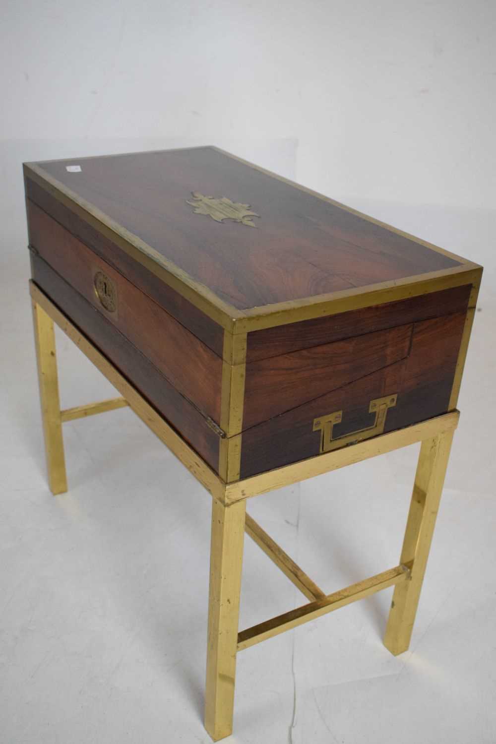Brass bound writing box, Tompson's patent on later brass stand - Image 5 of 6