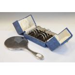 Cased pair of George VI silver toast racks together with a George V silver-backed mirror