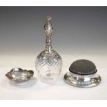 Elizabeth II silver dish, silver-handled bell, and a jewellery box