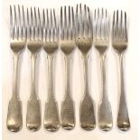 Seven various Georgian and Victorian silver fiddle pattern table forks