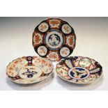 Three Imari pattern plates