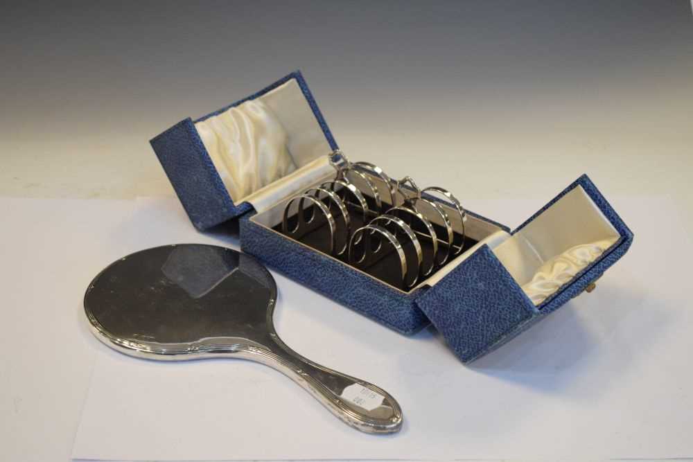 Cased pair of George VI silver toast racks together with a George V silver-backed mirror - Image 2 of 5