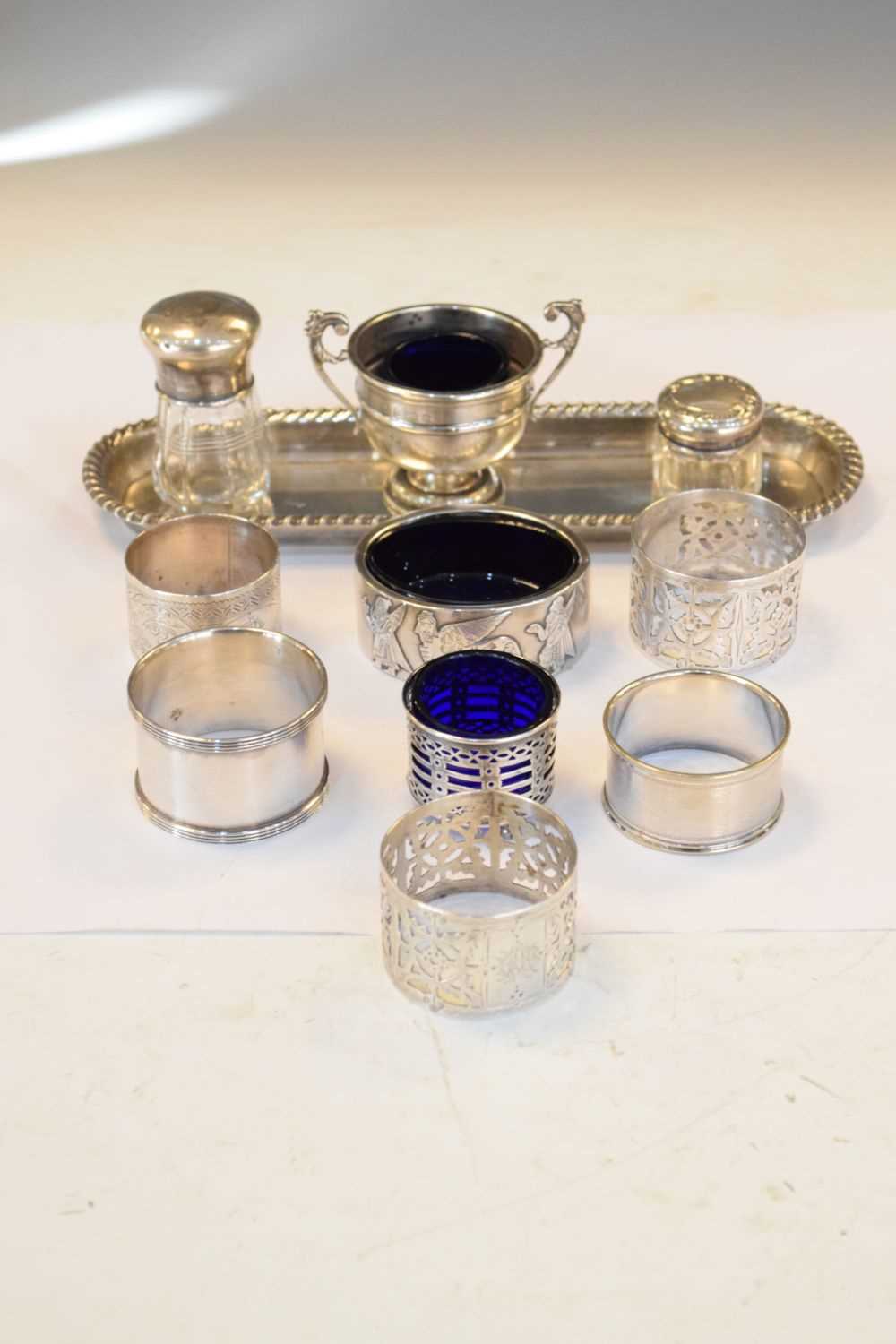 Quantity of silver items to include napkin rings, pen tray, etc - Image 2 of 6