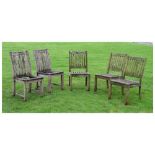 Five teak garden chairs (2+3)
