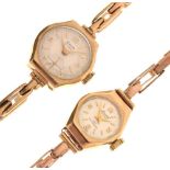 Two 9ct gold cocktail watches on flexible bracelets