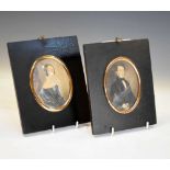 Pair of naive portrait miniatures in ebonised frames