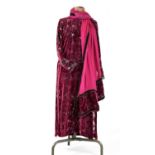 Pakistani red velvet dress and shawl with typical floral decoration