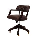 Brown button-back leatherette office desk chair