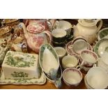 Quantity of green and white, maroon and white china etc