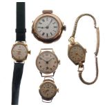 Small group of ladies 9ct gold wristwatches