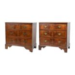 Pair of walnut three-drawer chests