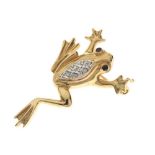9ct gold, diamond and sapphire frog brooch, 4.4g gross approx