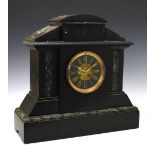 Large late 19th Century French black slate and verde antico marble mantel clock