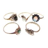 Five gem set dress rings