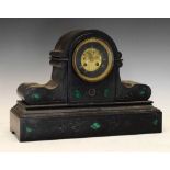 Large late 19th Century black slate and malachite mantel clock