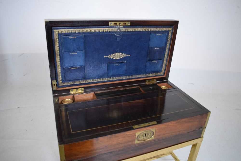 Brass bound writing box, Tompson's patent on later brass stand - Image 3 of 6