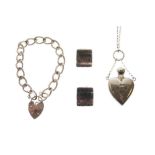 Silver bracelet, earrings and silver scent flask