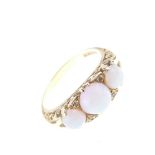 Three-stone opal 18ct gold ring,