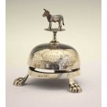 George V silver desk or call bell topped with a figure of a cow
