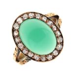 Late Victorian diamond and green agate ring,