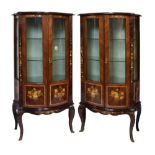 Pair of Italian reproduction marquetry display cabinets