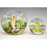 Two maiolica plates decorated with Cupid