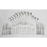 Matched six person set of King's pattern silver flatware