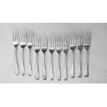 Set of eleven Victorian Old English pattern silver dessert forks, York 1841