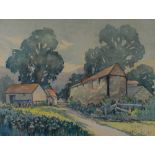 Rex F. Hopes (Bristol Savages) - Watercolour - Landscape with farm buildings