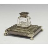 George V silver inkstand of square form