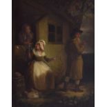 19th Century oil on canvas, Figures at Cottage Door