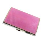 George V silver cigarette case, the front having a pink guilloché enamelled panel