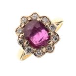 18ct gold ruby and diamond cluster ring,