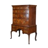 George I-style inlaid walnut secretaire chest on stand