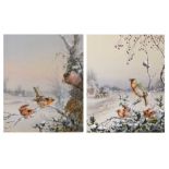 Henry Bright (British, 1846-1897)- Watercolour, two studies of a robin