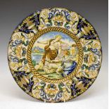 Large Italian maiolica charger, Diana and attendants