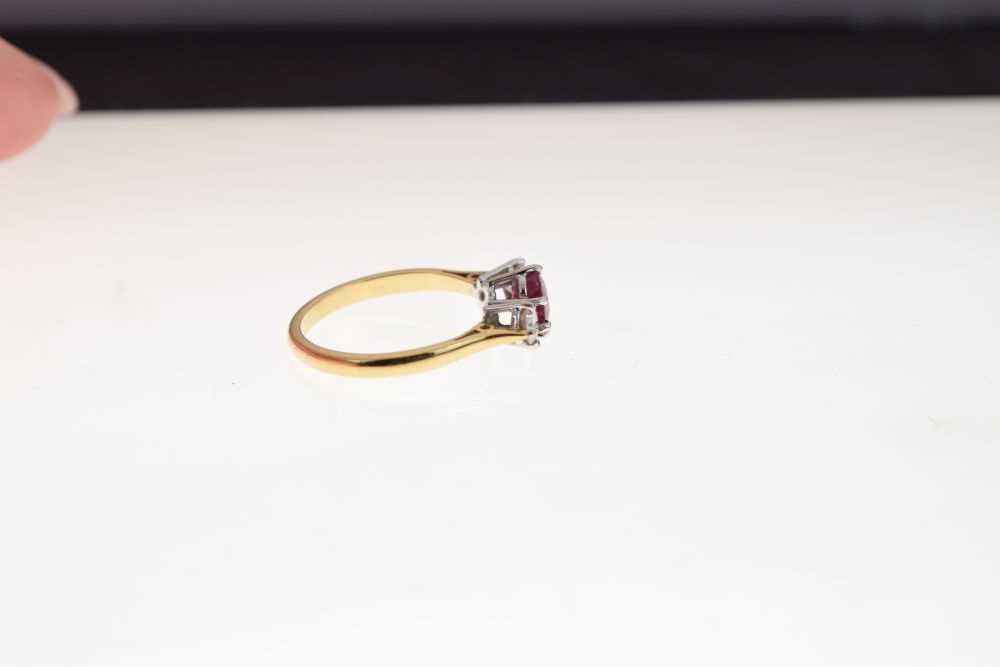 Ruby and diamond three stone ring, - Image 5 of 7