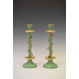 Pair of mid 20th Century enamel and gilt metal candlesticks