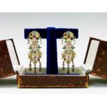 Pair of Indian multi-gem set drop earrings,